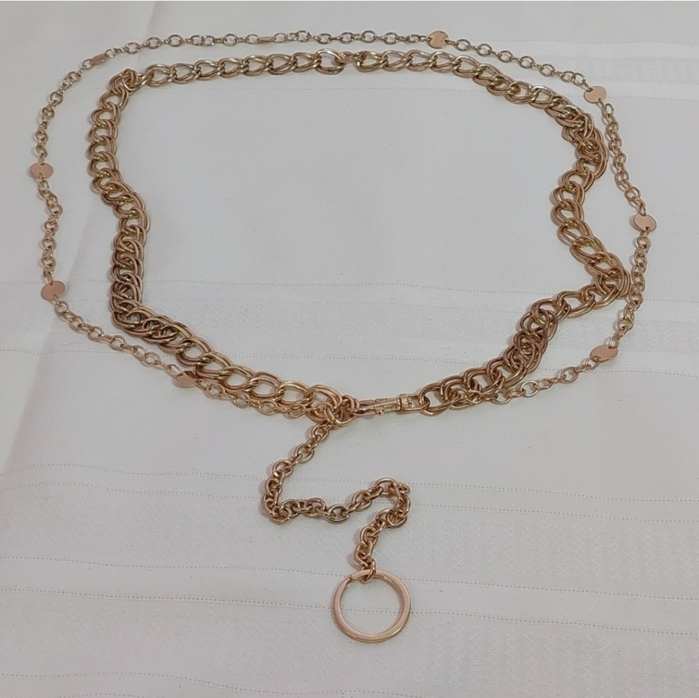 Women's 2-Row Layered Chain Gold Tone Belt Approximately 48" Long - Picture 2 of 6